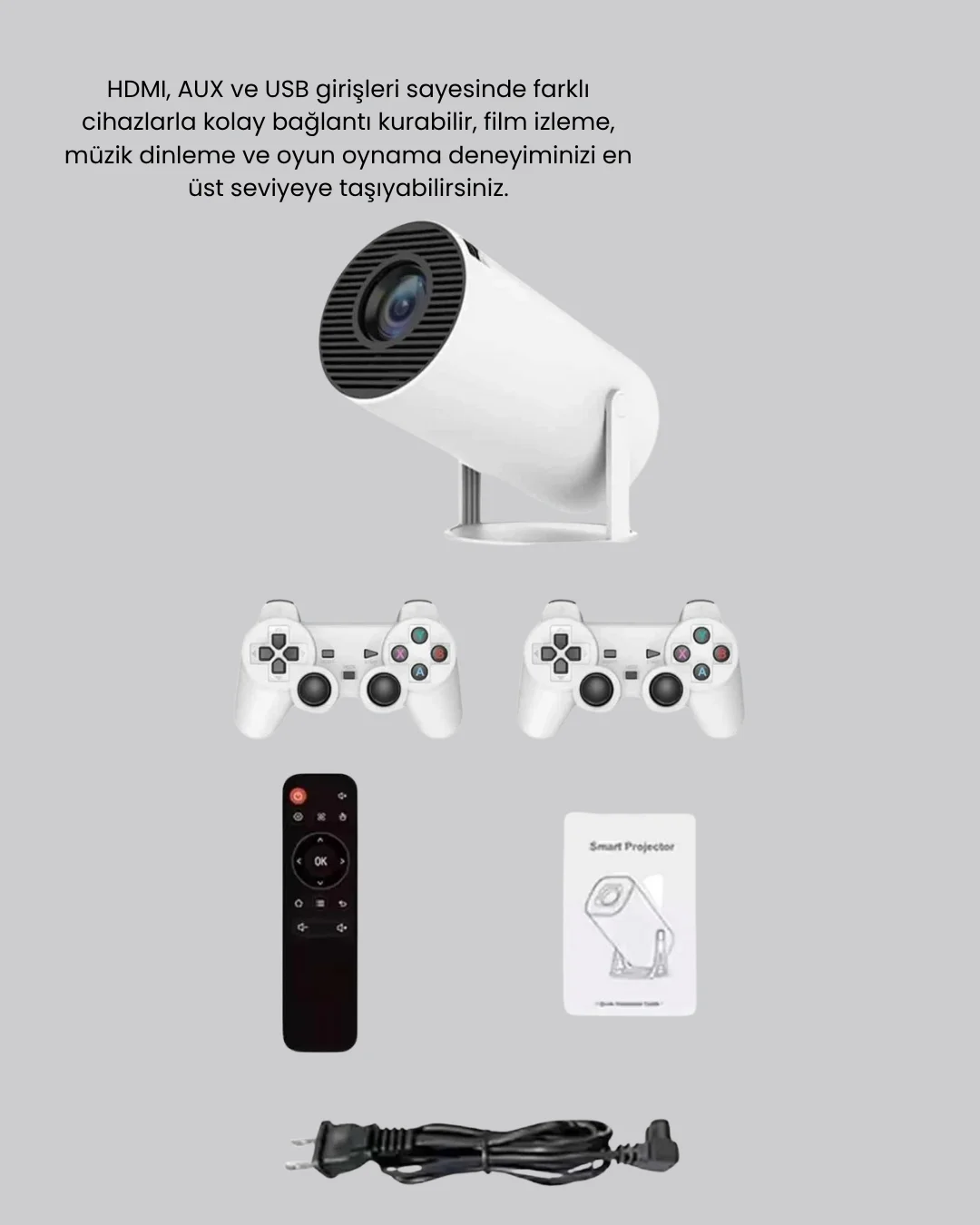 Kablosuz Projeksiyon Cihazı 4K Destekli HDMI USB Oyun Uyumlu Kablosuz Projeksiyon Cihazı 4K Destekli HDMI USB Oyun Uyumlu