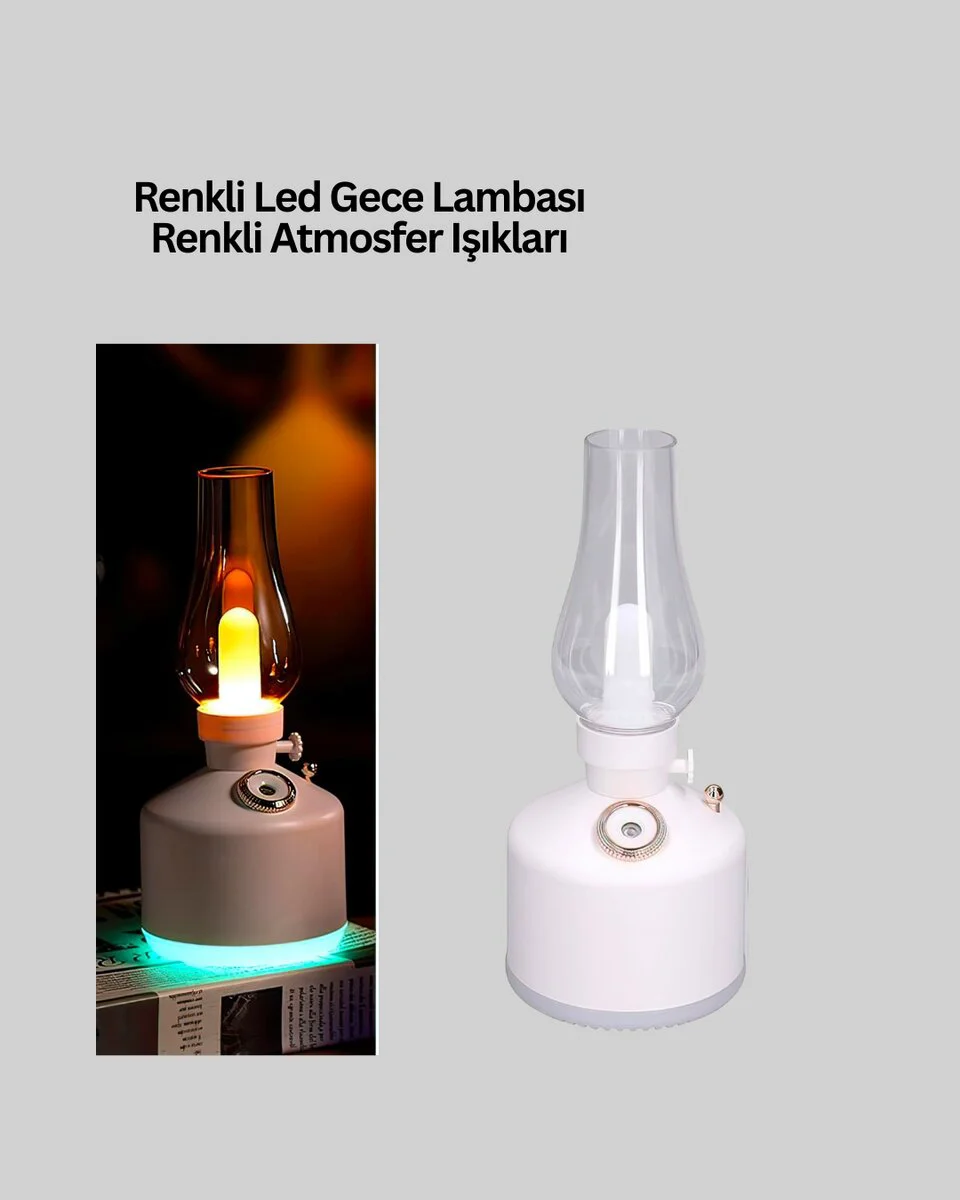 Kablosuz Retro Buhar Makinesi Gaz Lambası Tasarım Ledli Difüzör