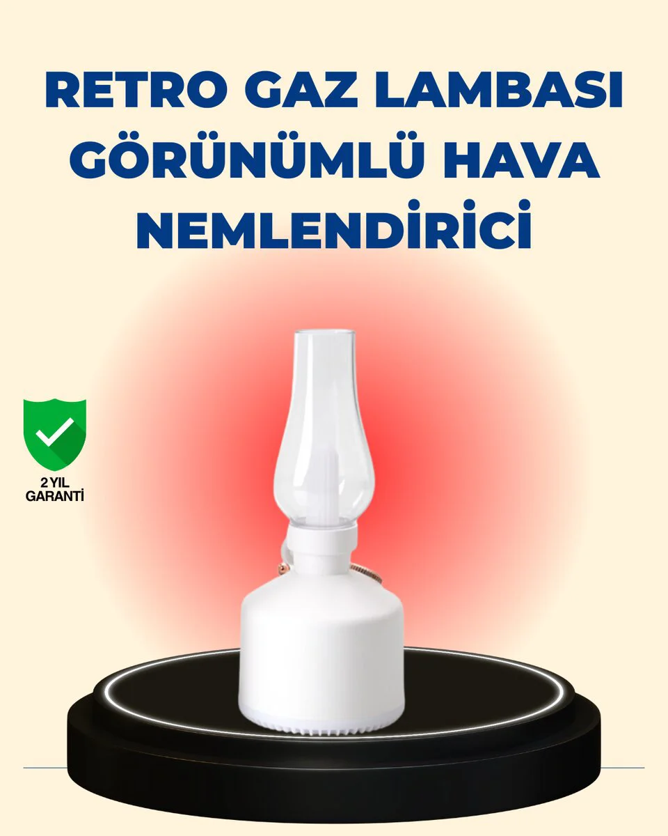 Kablosuz Retro Buhar Makinesi & Gaz Lambası Tasarım Ledli Aromaterapi Difüzörü - 6 Saat Pil Süresi