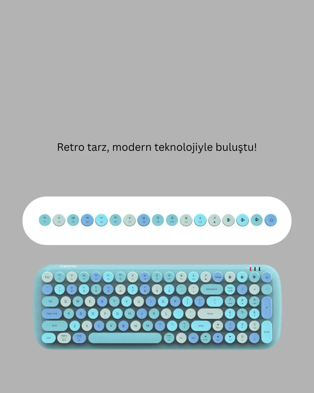 Kablosuz Retro Klavye ve Mouse Seti – 104 Tuşlu Sevimli Tasarım