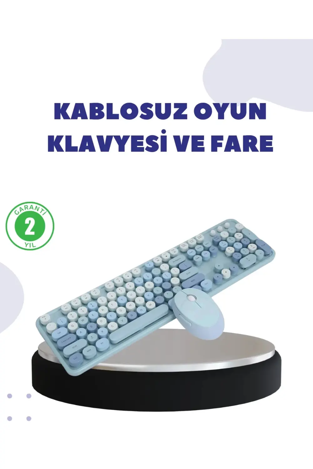 Kablosuz Retro Klavye ve Mouse Seti – 104 Tuşlu Sessiz Yazım