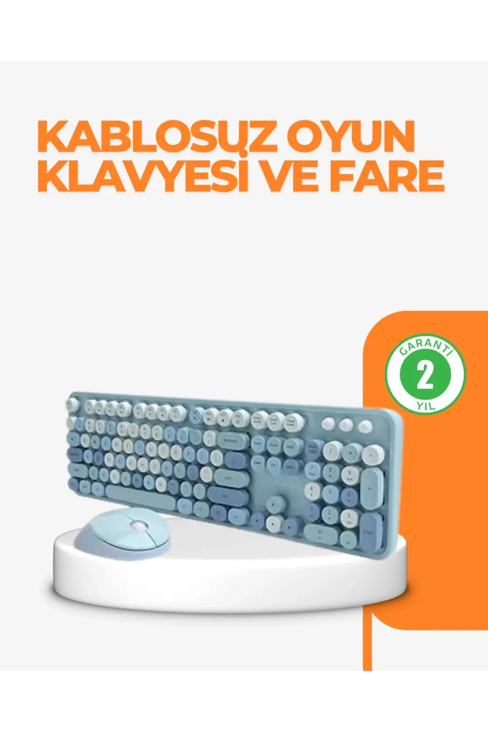 Kablosuz Retro Klavye ve Mouse Seti – 104 Tuşlu Sevimli Tasarım