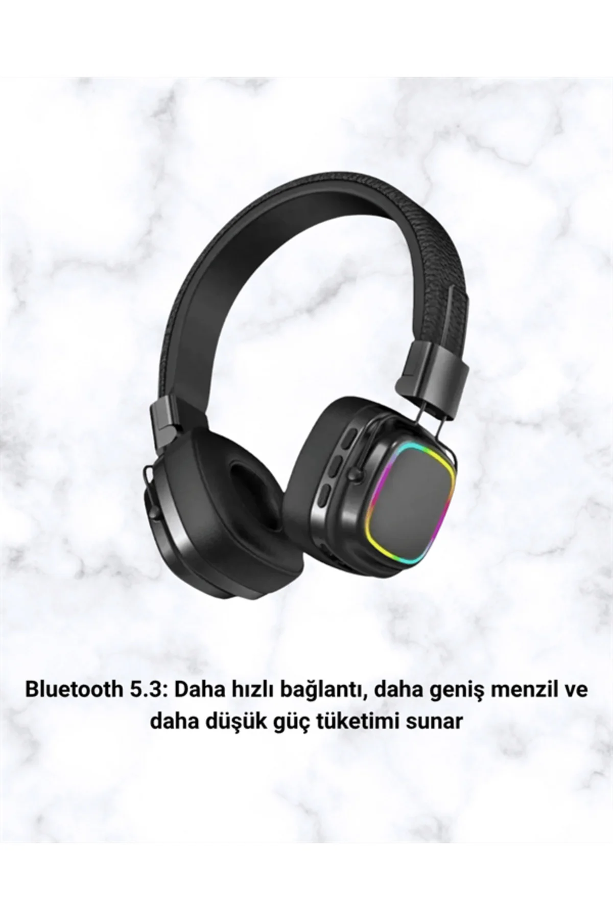 Kablosuz RGB Işıklı Katlanabilir Bluetooth Kulak Üstü Kulaklık - 