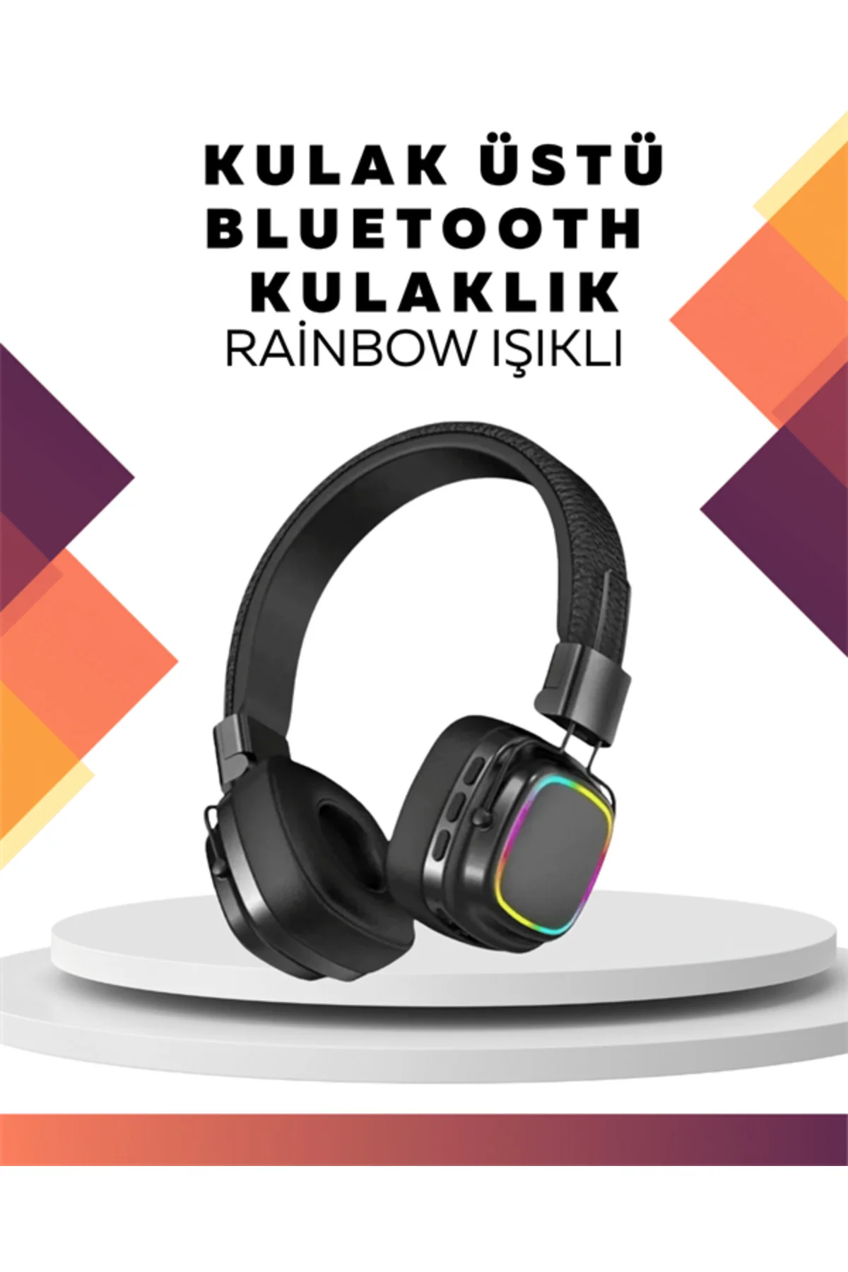 Kablosuz RGB Işıklı Katlanabilir Bluetooth Kulak Üstü Kulaklık - 