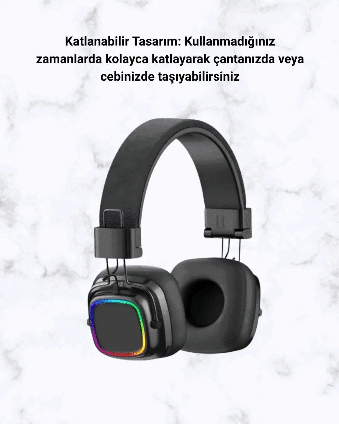 Kablosuz RGB Işıklı Katlanabilir Bluetooth Kulak Üstü Kulaklık