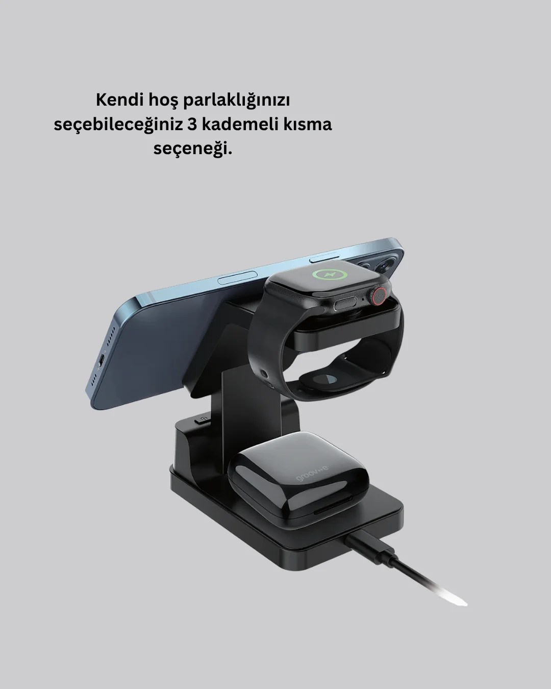 Kablosuz Şarj Cihazı ve Dijital Saat – 4’ü 1 Arada Hızlı Şarj, Apple Uyumlu, LED Işıklı Tasarım