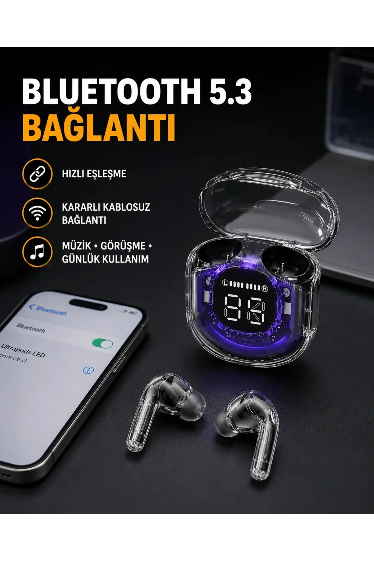 Kablosuz Şarj Destekli Hafif ve Güçlü Kulaklık