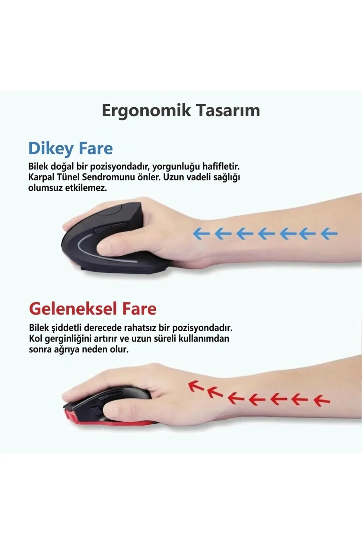 Kablosuz, Şarj Edilebilir 6 Tuşlu Ergonomik Mouse - Kablosuz Dikey Ergonomik Fare Beyaz Dikey Mouse - Görsel 3