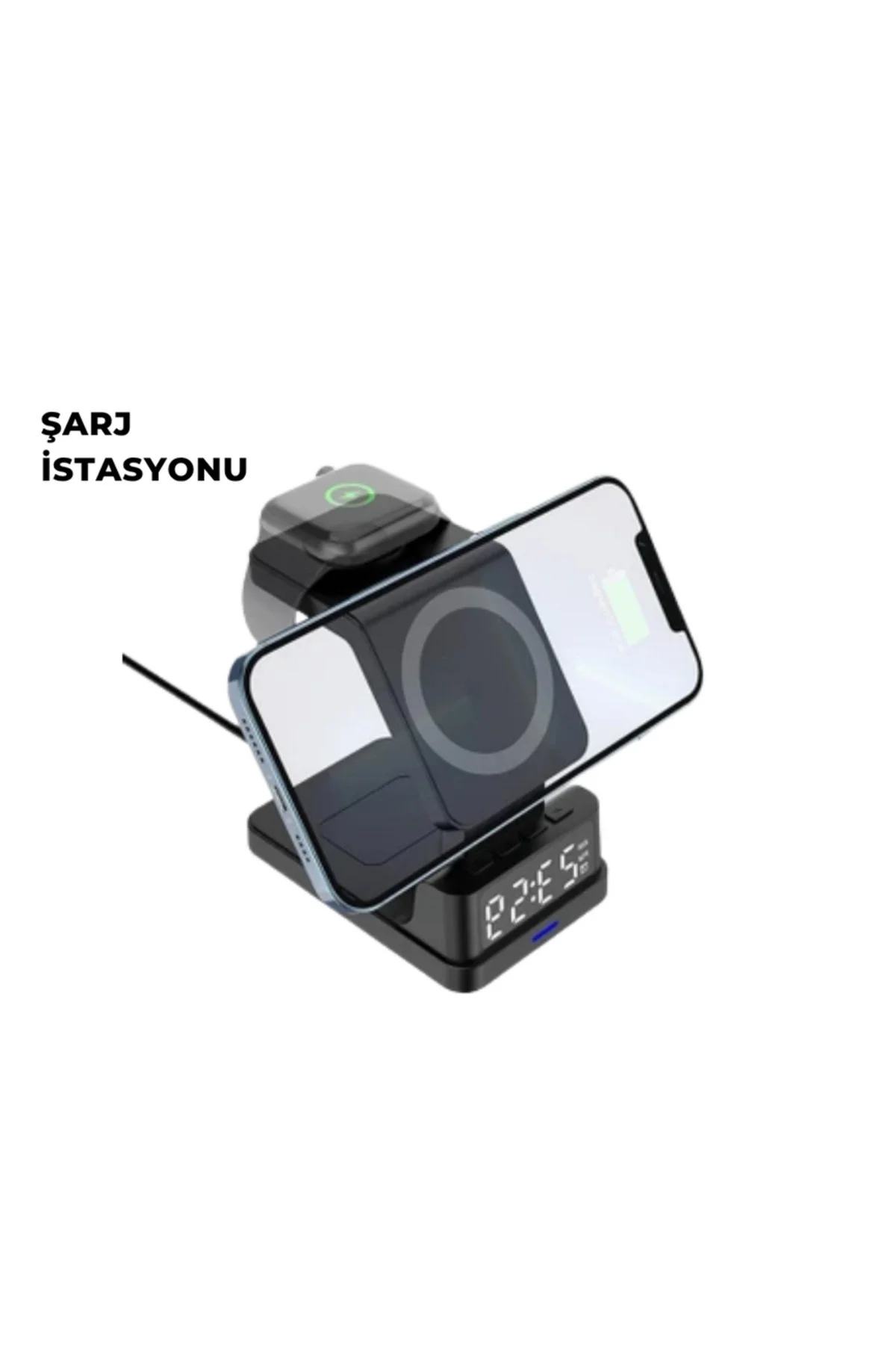 Kablosuz Şarj İstasyonu ve Dijital Saat – Apple Uyumlu, 3 Kademel