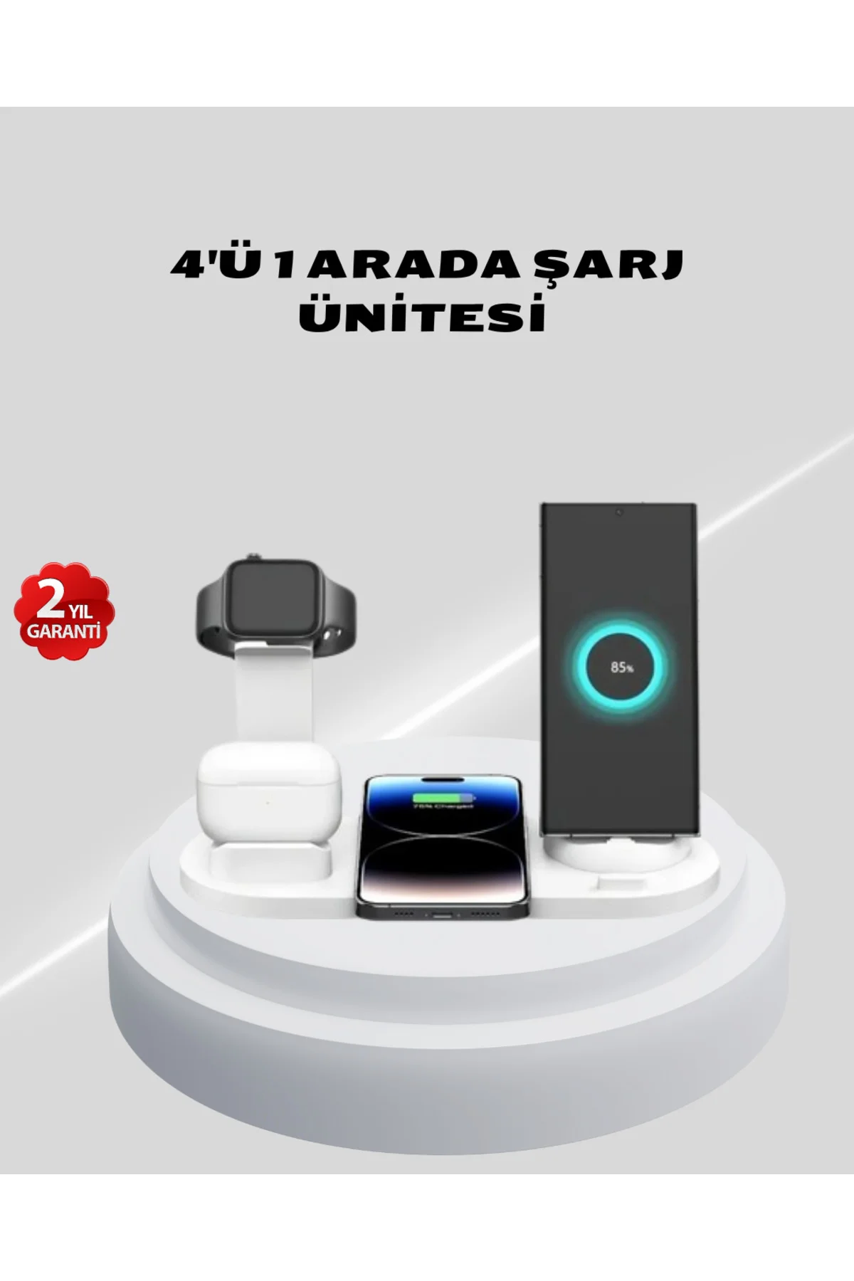 Kablosuz Şarj İstasyonu 4’ü 1 Arada iPhone Watch ve AirPods Uyumlu