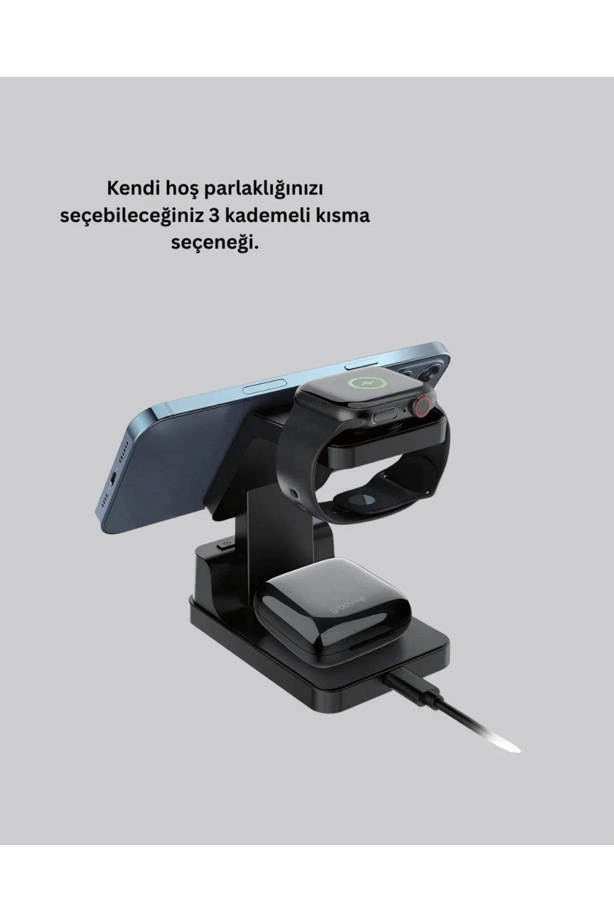 Kablosuz Şarj İstasyonu ve Dijital Saat – Apple Uyumlu, 3 Kademel