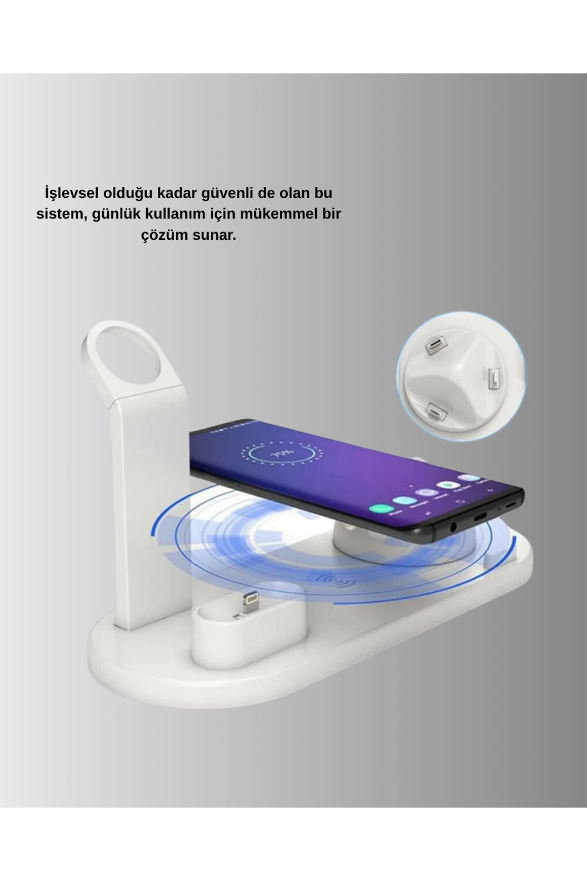 Kablosuz Şarj İstasyonu 4’ü 1 Arada iPhone Watch ve AirPods Uyumlu
