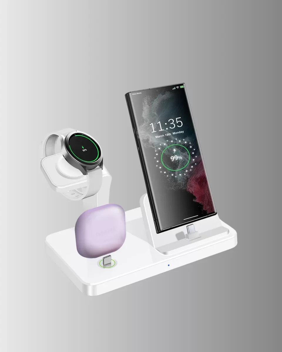 Kablosuz Şarj İstasyonu 4’ü 1 Arada iPhone Watch ve AirPods Uyumlu - Masaüstü Düzeni ve Şarj Çözümü