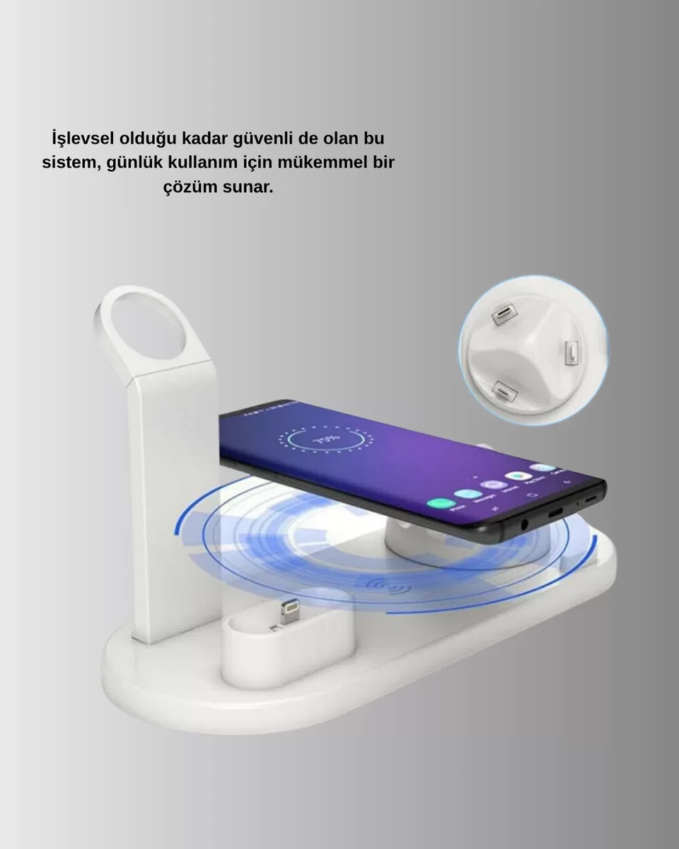 Kablosuz Şarj İstasyonu 4’ü 1 Arada iPhone Watch ve AirPods Uyumlu - Masaüstü Düzeni ve Şarj Çözümü