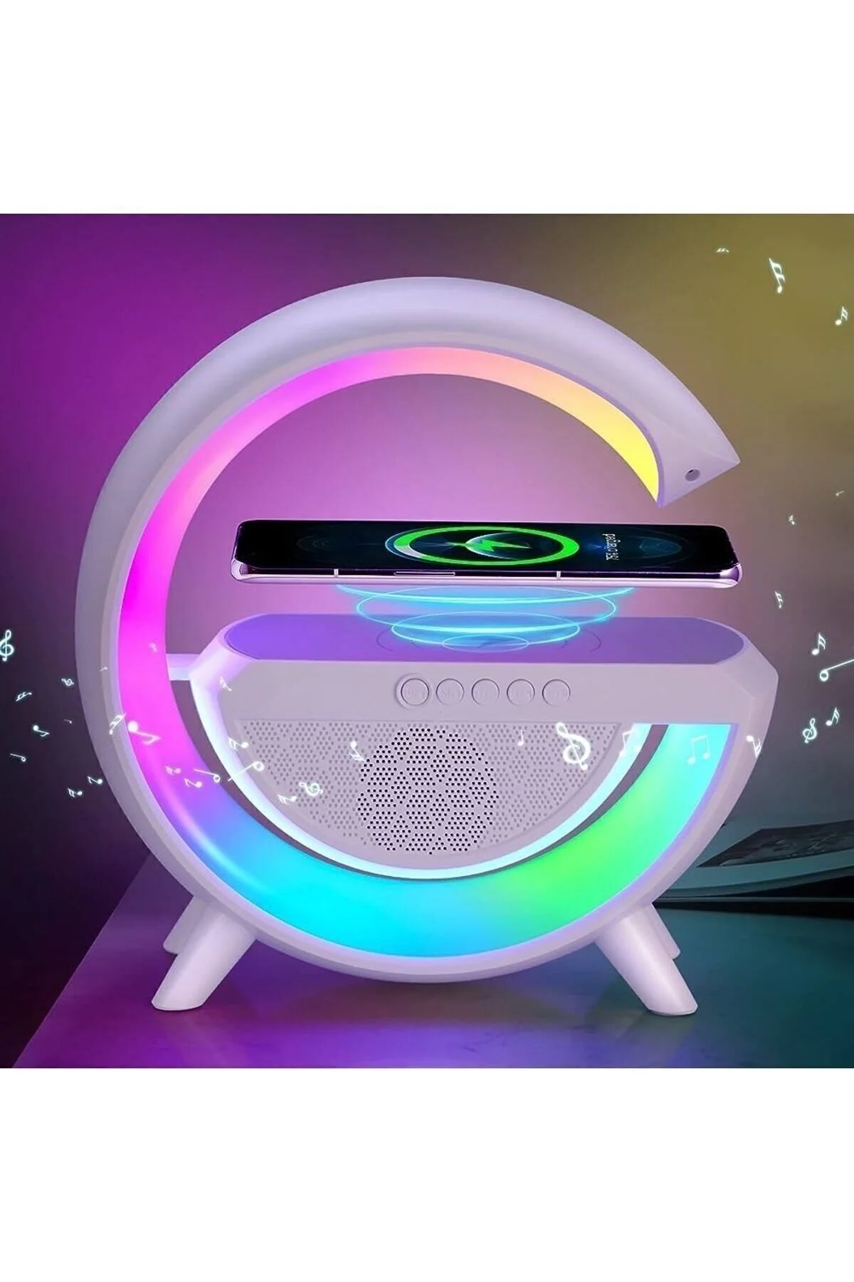Kablosuz Şarj ve Bluetooth Hoparlör Özellikli LED Masa Lambası - Çoklu Bağlantılı