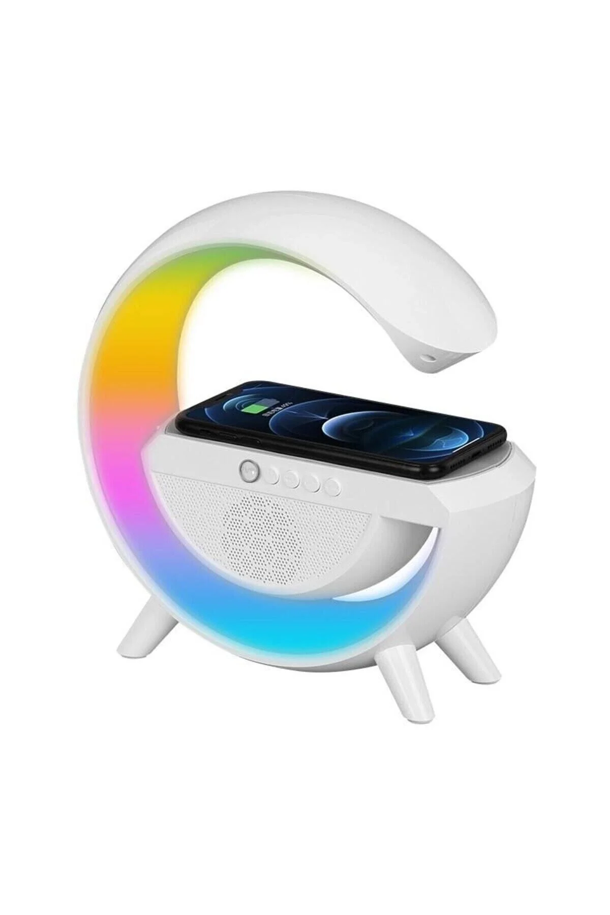 Kablosuz Şarj ve Bluetooth Hoparlör Özellikli LED Masa Lambası - Çoklu Bağlantılı