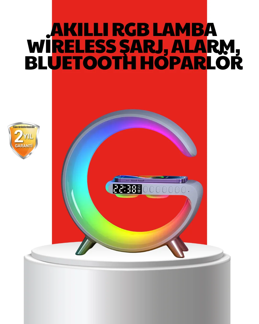 Kablosuz Şarjlı Atmosfer Lambası Bluetooth Hoparlör ve Akıllı Alarm Özellikli Kablosuz Şarjlı Atmosfer Lambası Bluetooth Hoparlör ve Akıllı Alarm Özellikli