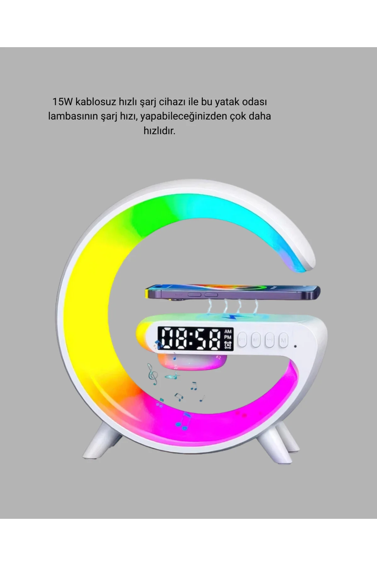 Kablosuz Şarjlı Atmosfer Lambası Bluetooth Hoparlör Ve Akıllı Alarm Özellikli