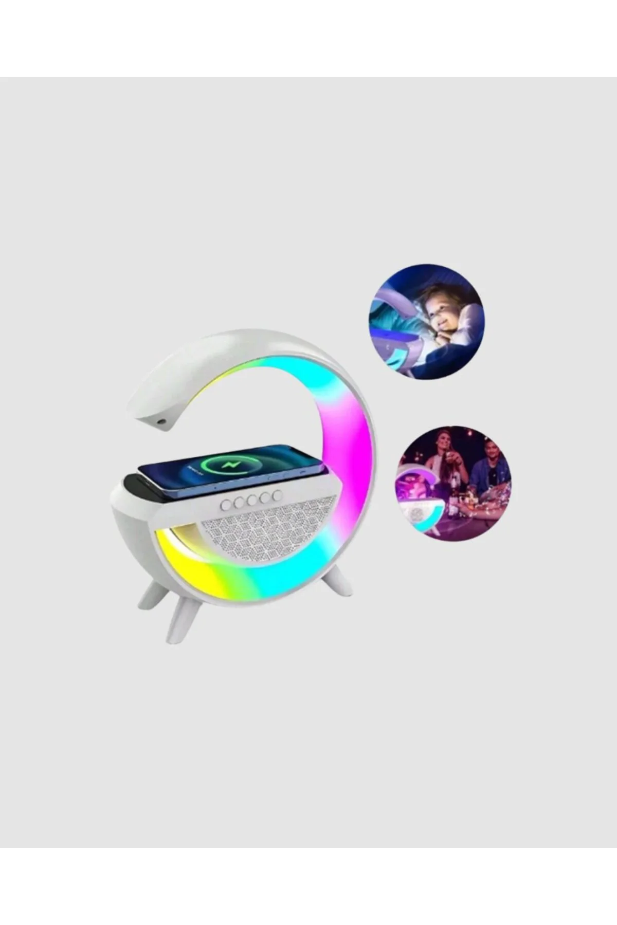 Kablosuz Şarjlı Bluetooth Hoparlör ve Gece Lambası – NFC, FM Radyo, RGB Işık
