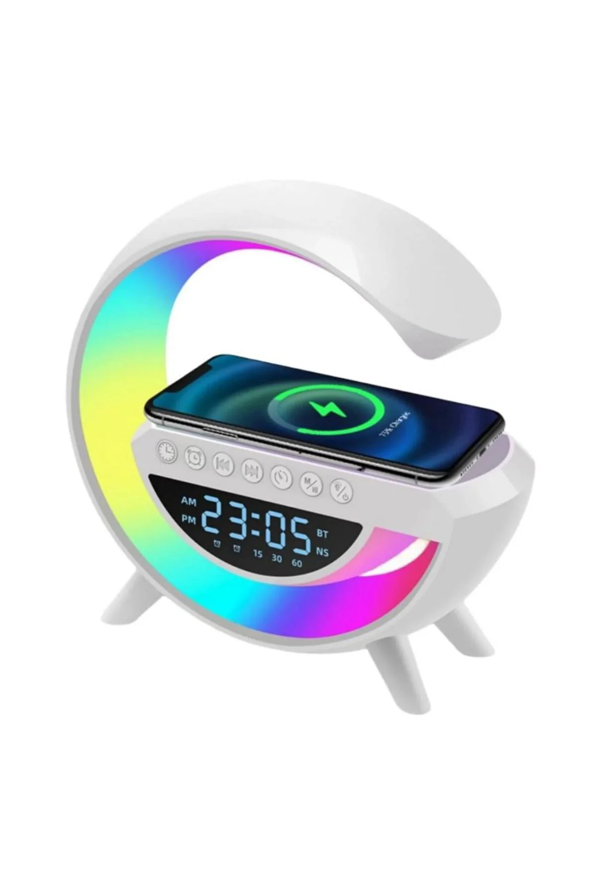 Kablosuz Şarjlı Bluetooth Hoparlör RGB Işık Gece Lambası Dijital Saat
