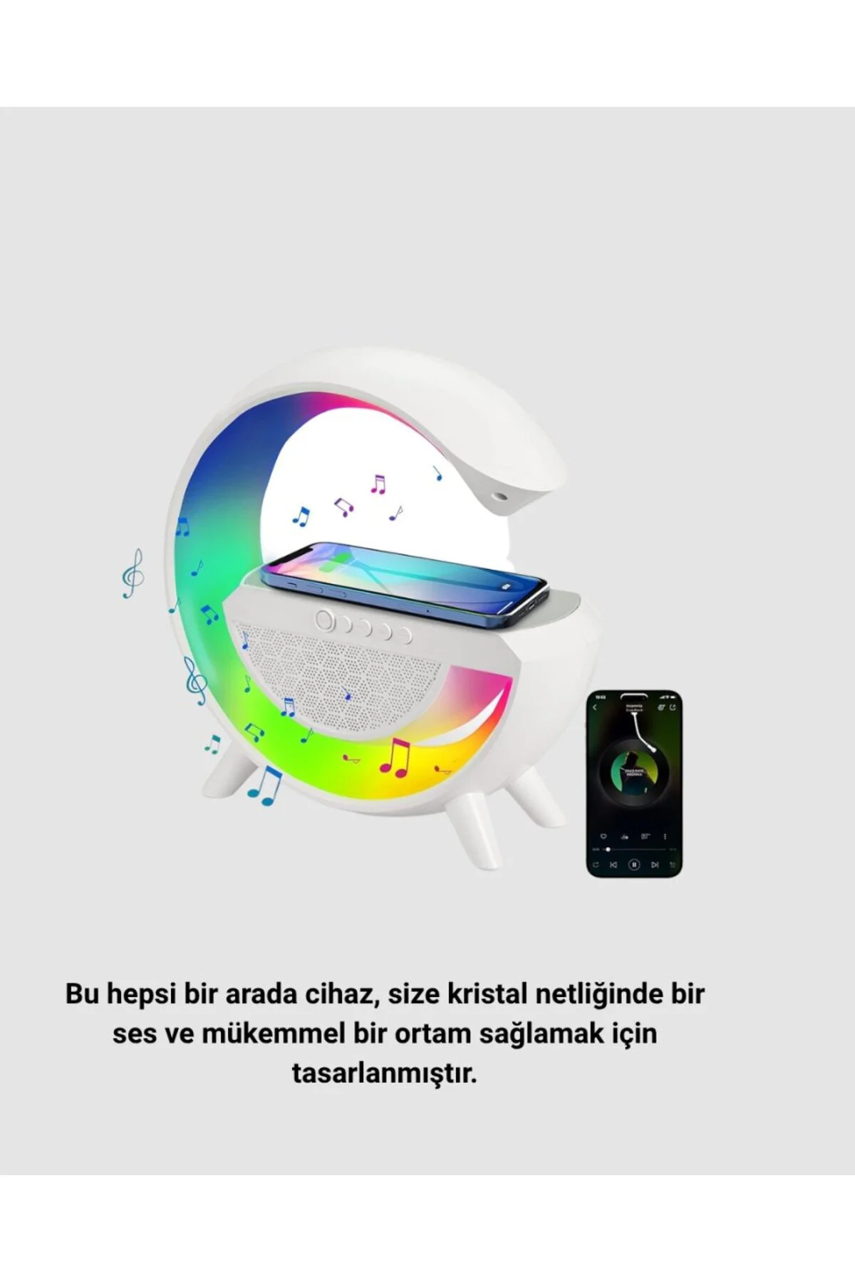 Kablosuz Şarjlı Bluetooth Hoparlör ve Gece Lambası – NFC, FM Radyo, RGB Işık