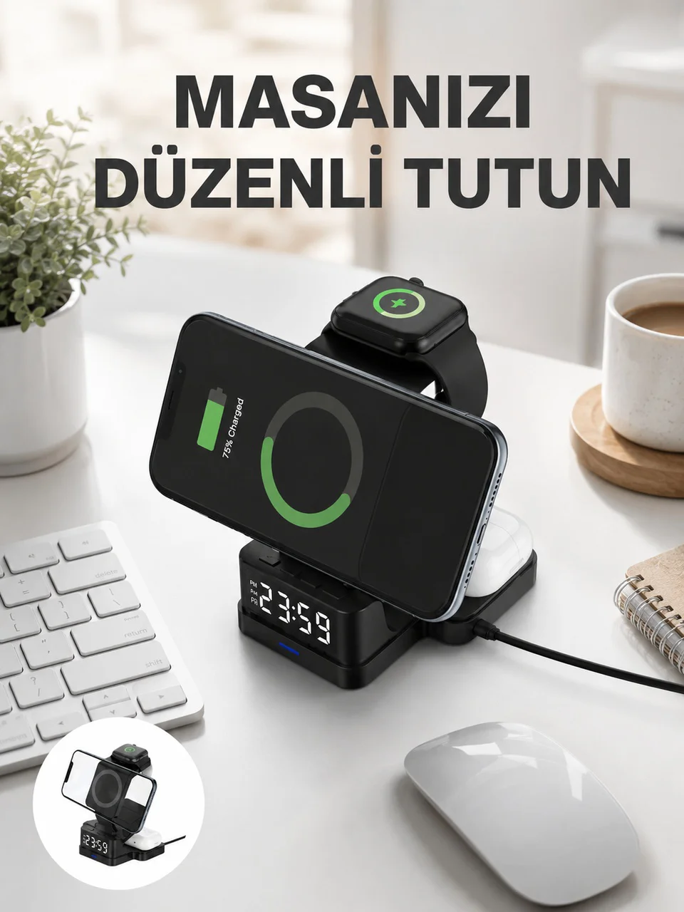 Kablosuz Şarjlı Dijital Masa Saati 3 Parlaklık Seviyeli Led, Hızlı Şarj, Apple Uyumlu Yeni Nesil - Lisinya Diğer Kablosuz Şarjlı Dijital Masa Saati 3 Parlaklık Seviyeli Led, Hızlı Şarj, Apple Uyumlu Yeni Nesil - Lisinya Diğer