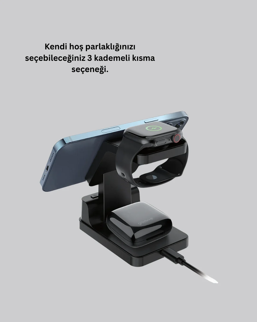 Kablosuz Şarjlı Dijital Masa Saati – 3 Parlaklık Seviyeli LED, Hızlı Şarj, Apple Uyumlu Yeni Nesil