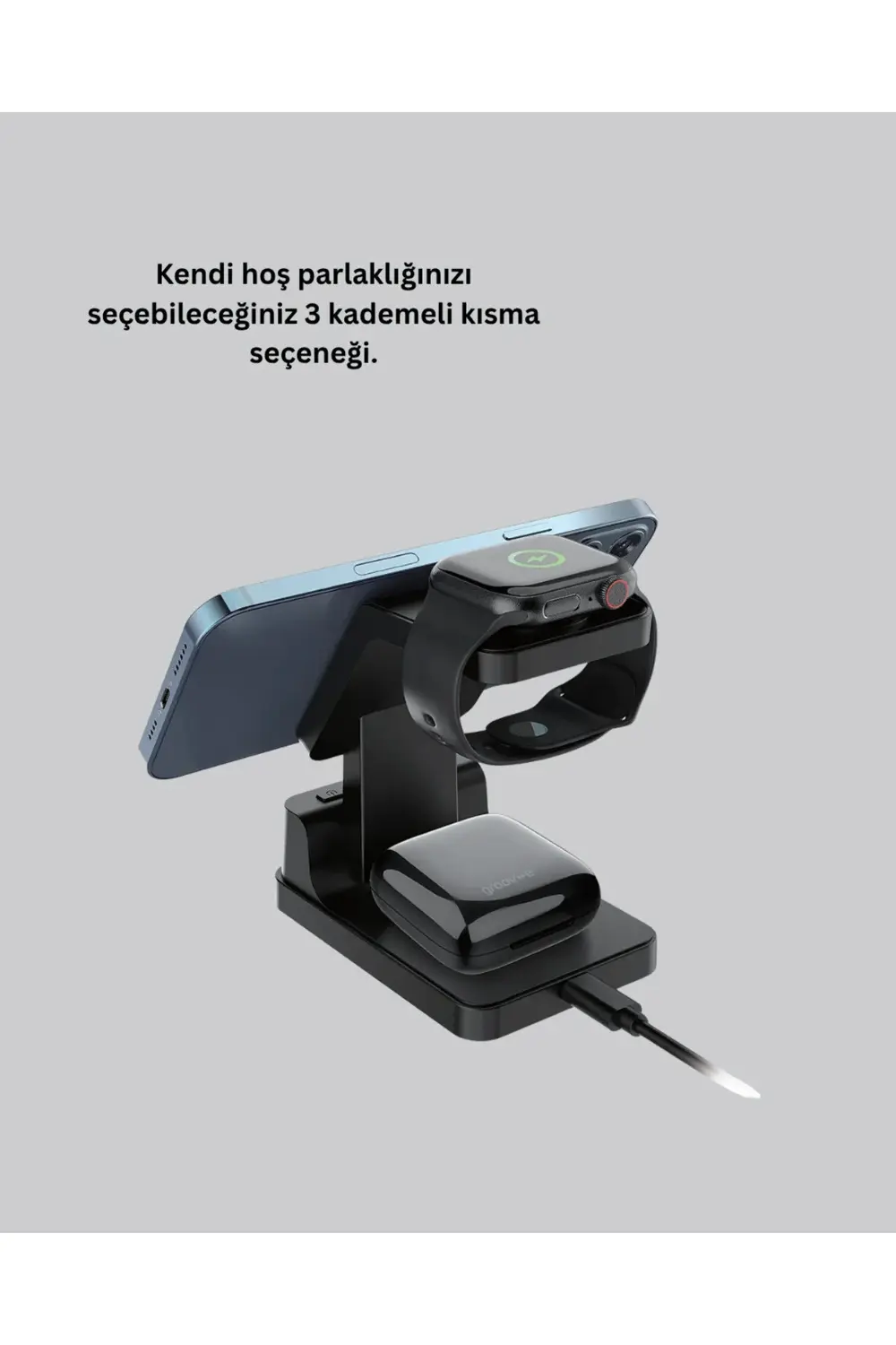 Kablosuz Şarjlı Dijital Masa Saati – 3 Parlaklık Seviyeli LED, Hı