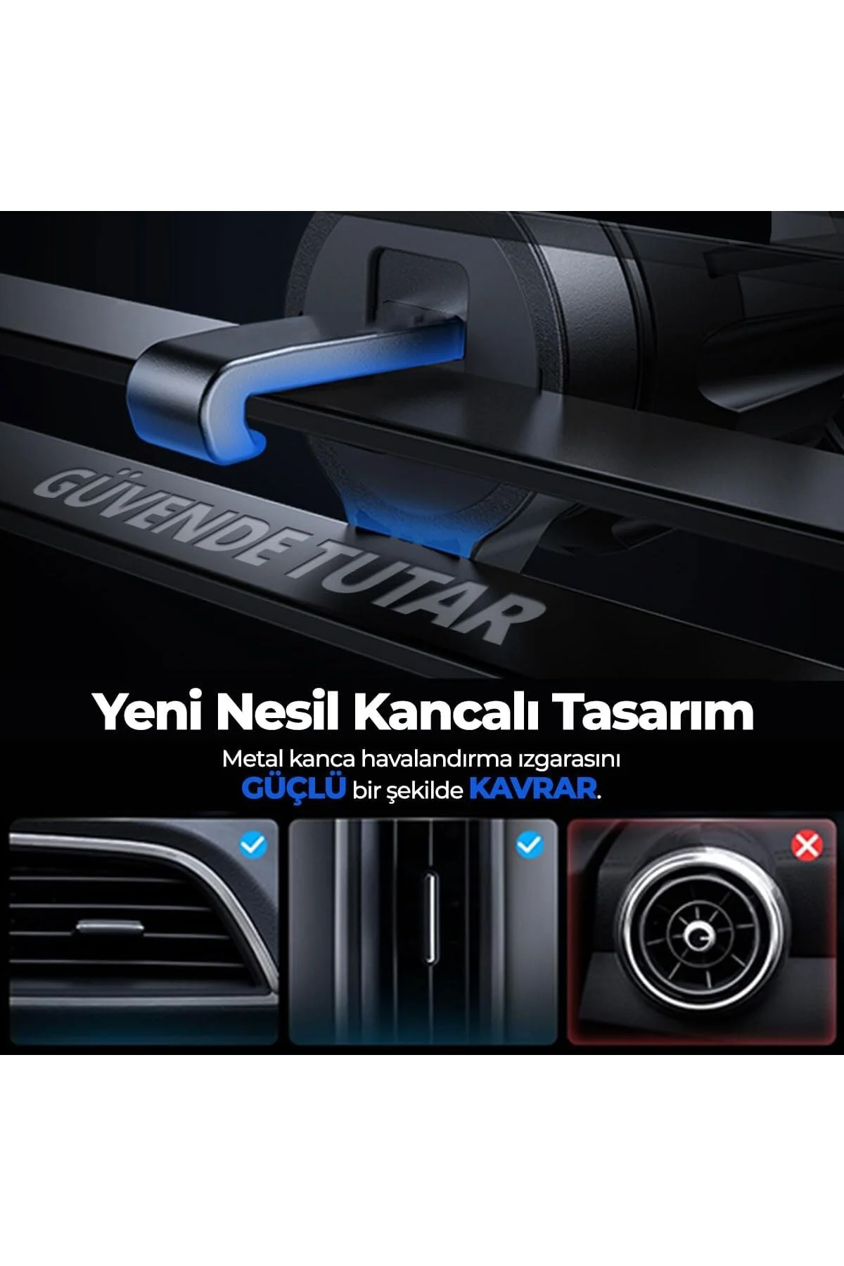 Kablosuz Şarjlı Kancalı Araç İçi Telefon Tutucu 15W - Havalandırma Araba Telefon Tu