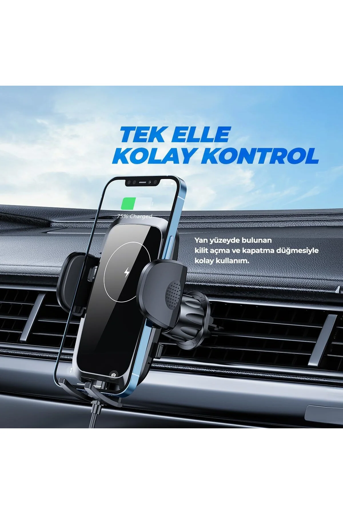 Kablosuz Şarjlı Kancalı Araç İçi Telefon Tutucu 15W - Havalandırma Araba Telefon Tu