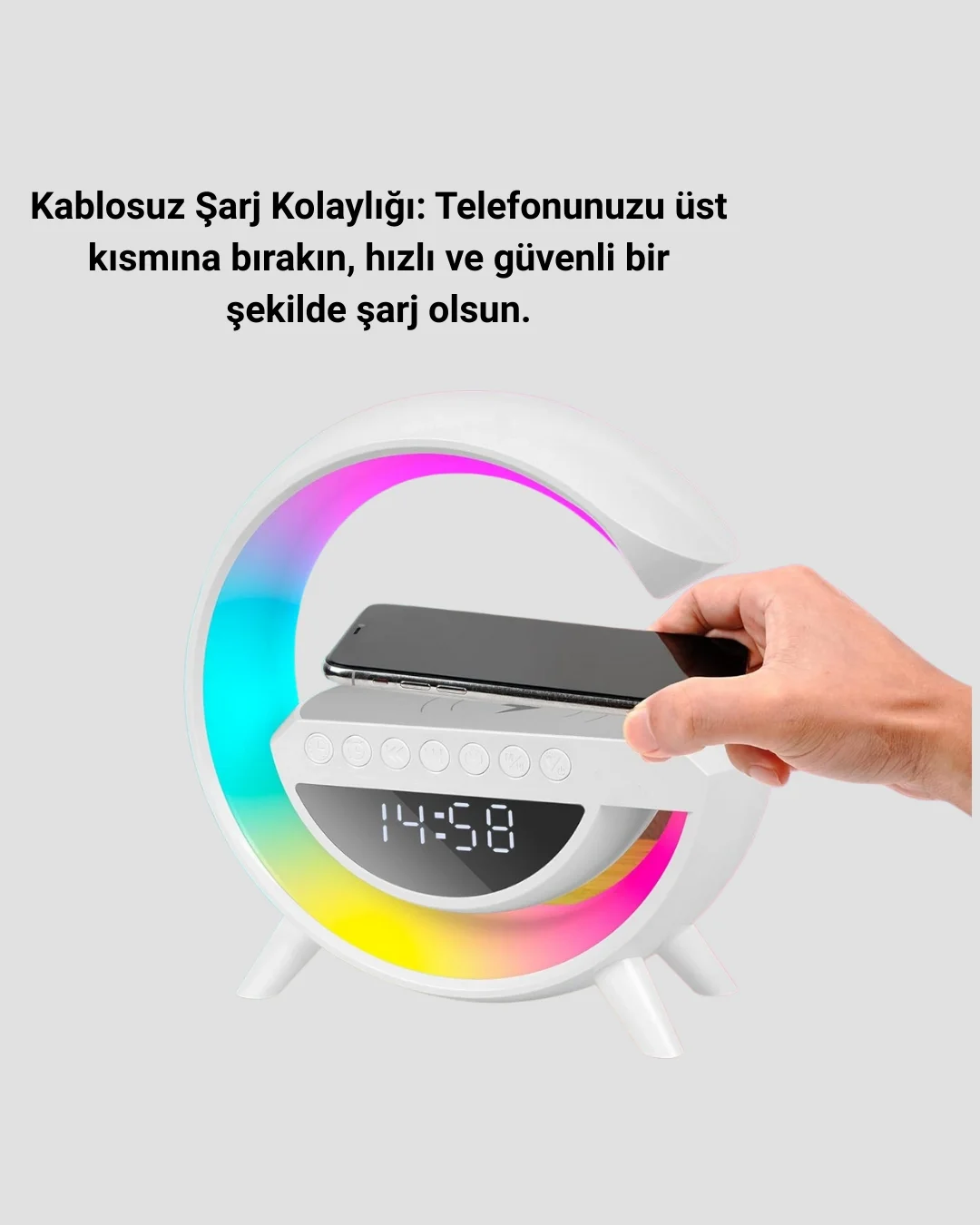 Kablosuz Şarjlı LED Masa Lambası Çalar Saat ve Beyaz Gürültü Özellikli