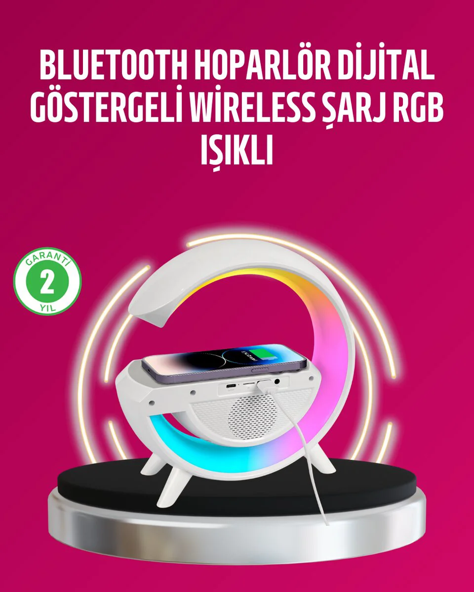 Kablosuz Şarjlı LED Masa Lambası - 15W Hızlı Şarj, 13 Renk, Doğa Sesi ve Alarm