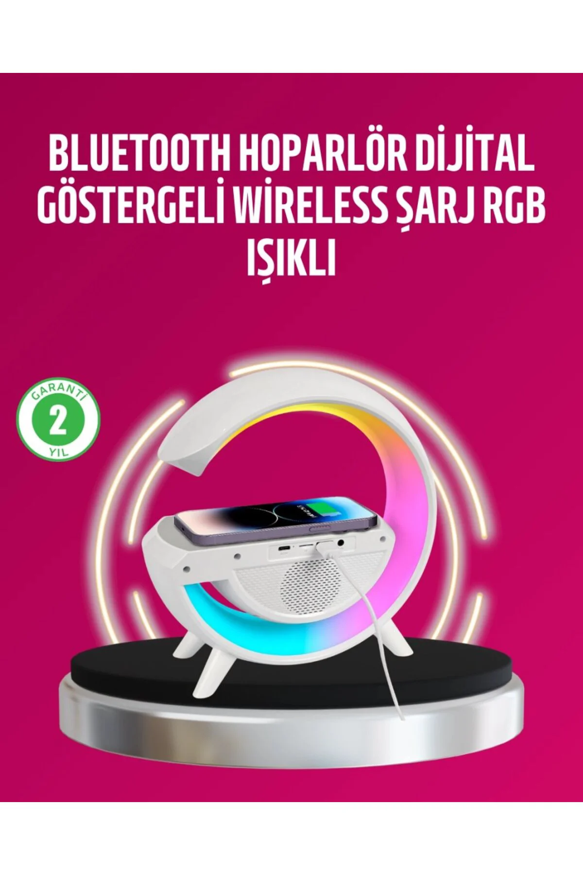 Kablosuz Şarjlı Led Masa Lambası Çalar Saat Ve Beyaz Gürültü Özellikli