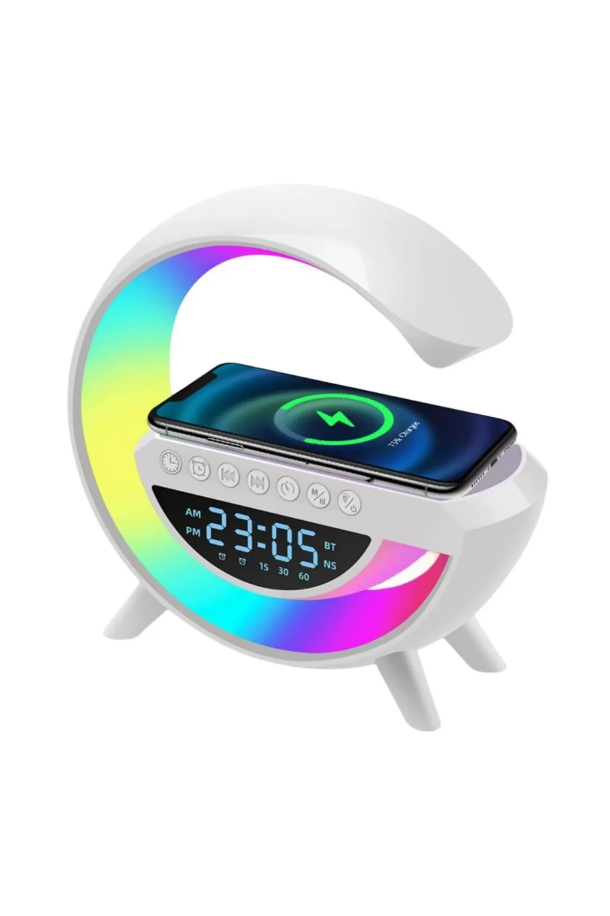 Kablosuz Şarjlı LED Işıklı Masa Saati Bluetooth Hoparlör Alarm Fonksiyonlu