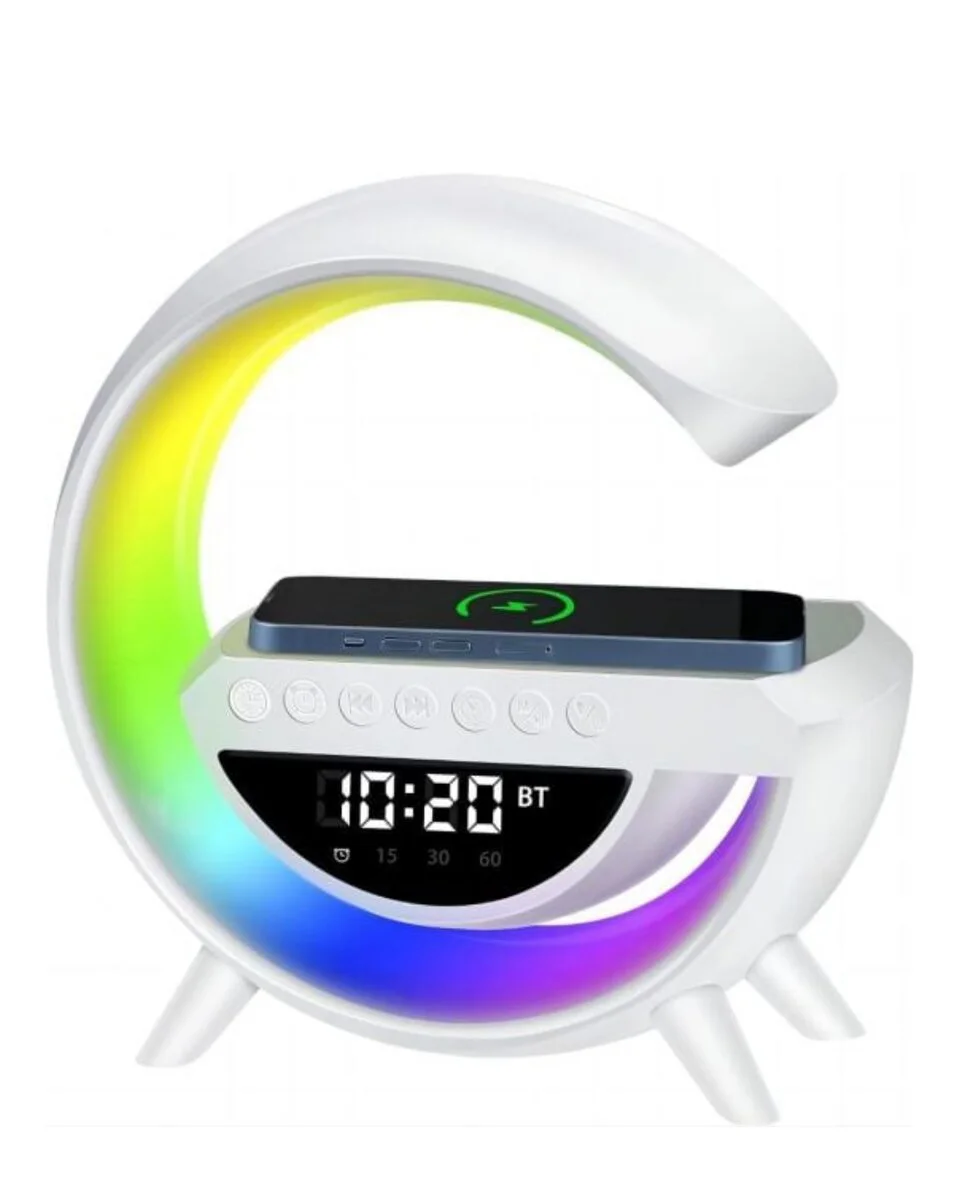 Kablosuz Şarjlı LED Masa Saati Bluetooth Hoparlör ve RGB Işıklı Dijital Alarm Saati