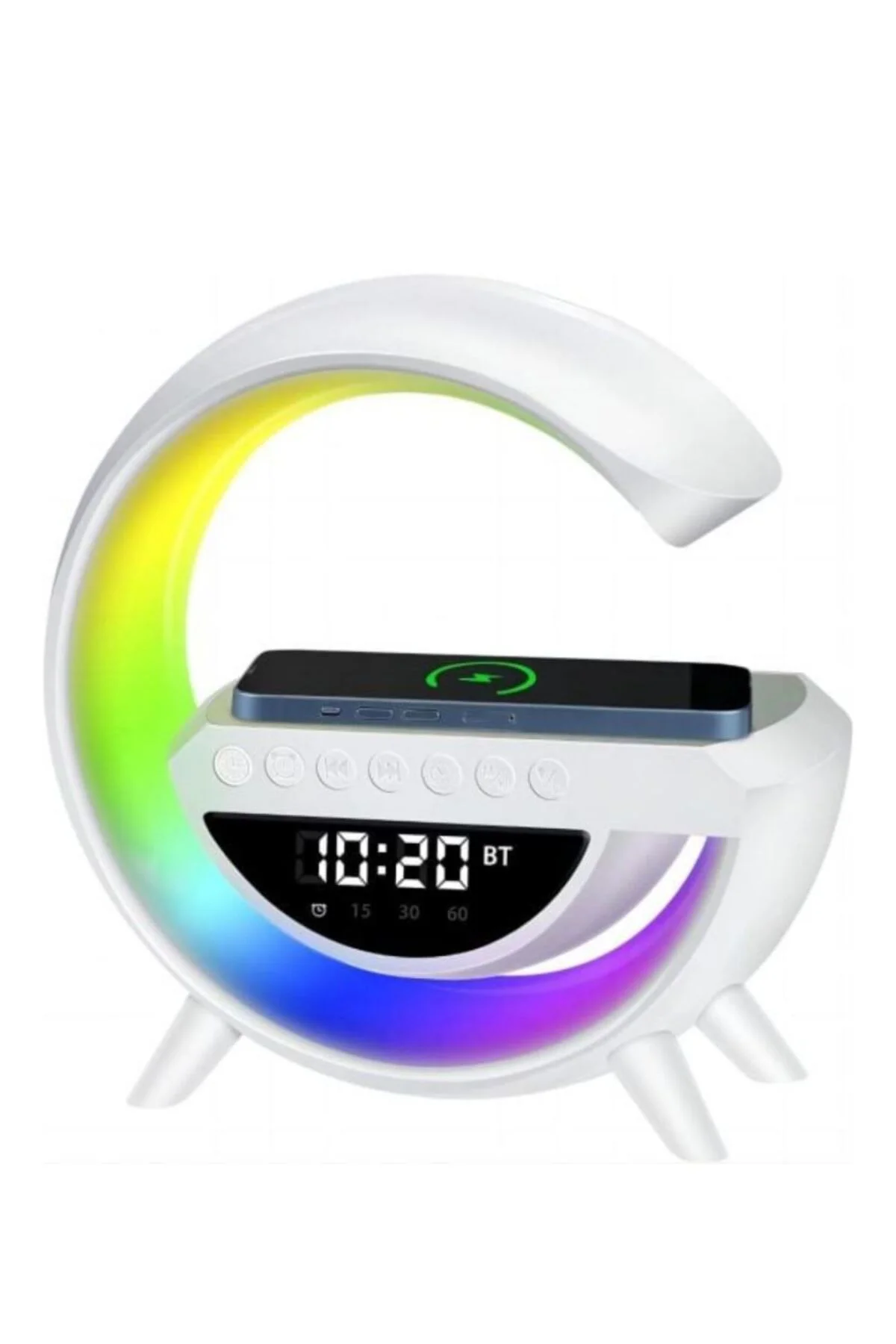 Kablosuz Şarjlı LED Işıklı Masa Saati Bluetooth Hoparlör Alarm Fonksiyonlu