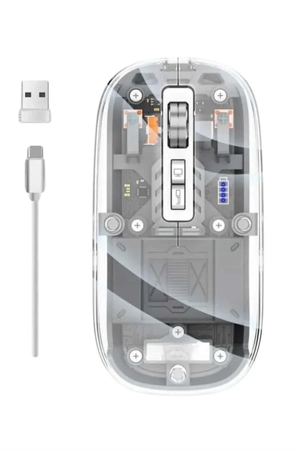Kablosuz Şeffaf Bluetooth Sessiz 5 Tuşlu Şarjlı Fare - Ergonomik ve Modern