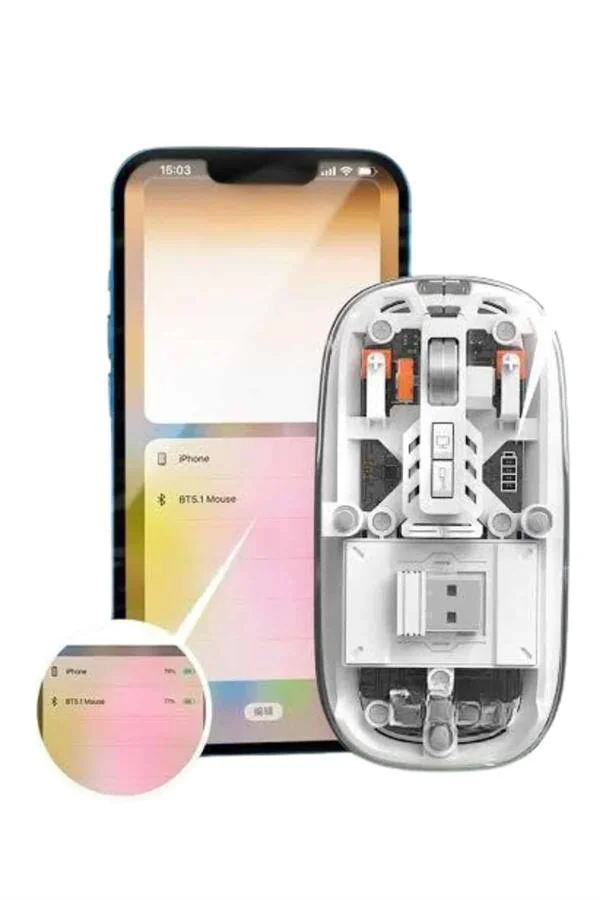 Kablosuz Şeffaf Bluetooth Sessiz 5 Tuşlu Şarjlı Fare - Ergonomik ve Modern