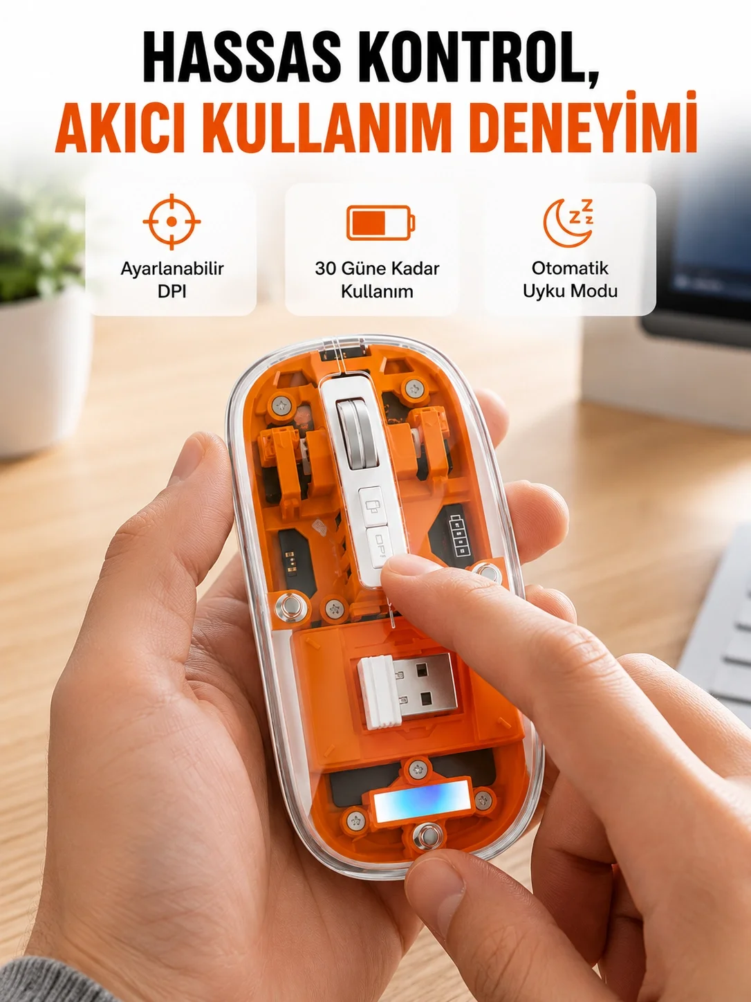 Kablosuz, Sessiz, Ergonomik ve Şarjlı Fare - Gelişmiş Çoklu Cihaz Desteği Yeni Nesil