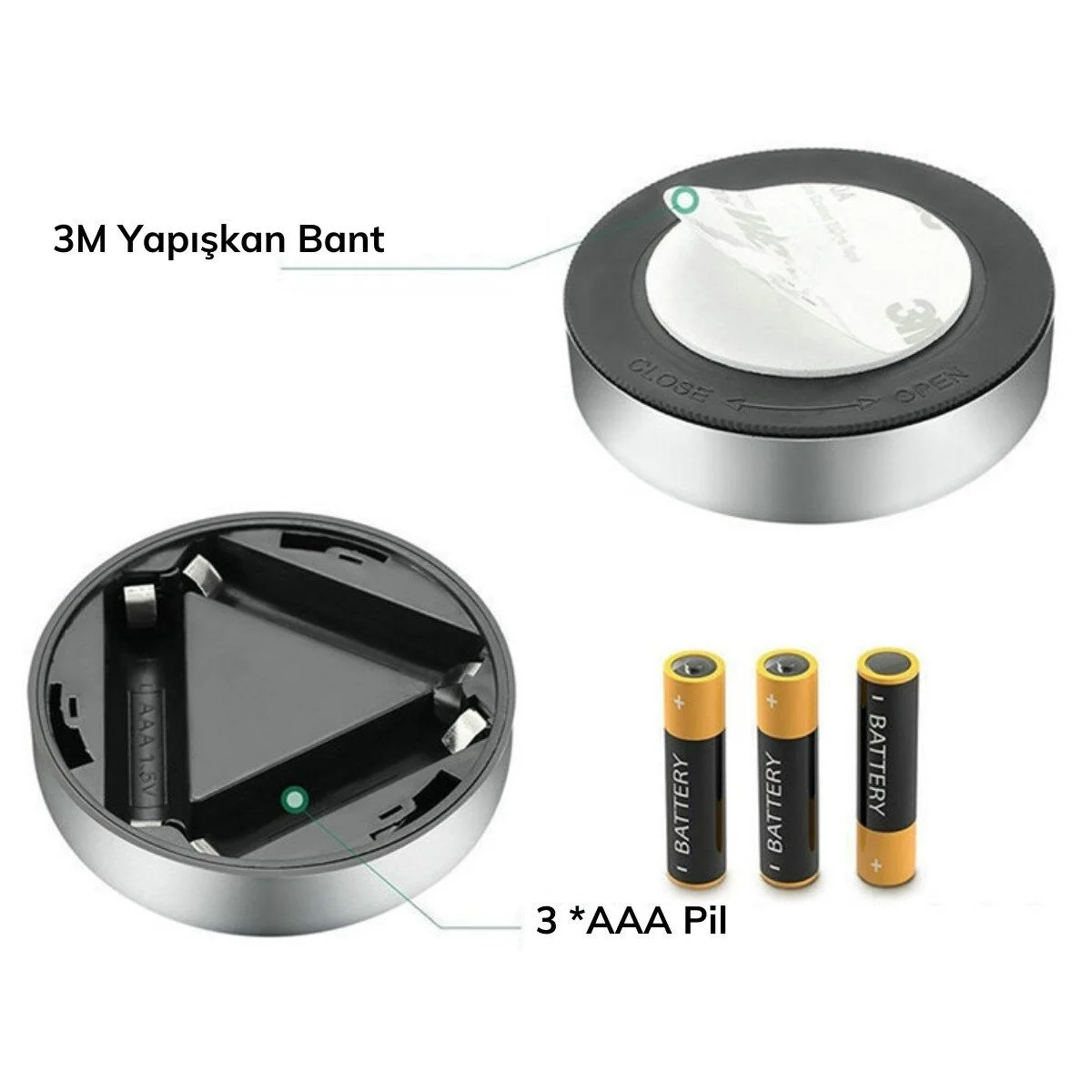 Kablosuz Spot Pilli Dokunmatik Led Lamba 3 Ledli Dolap Lambası