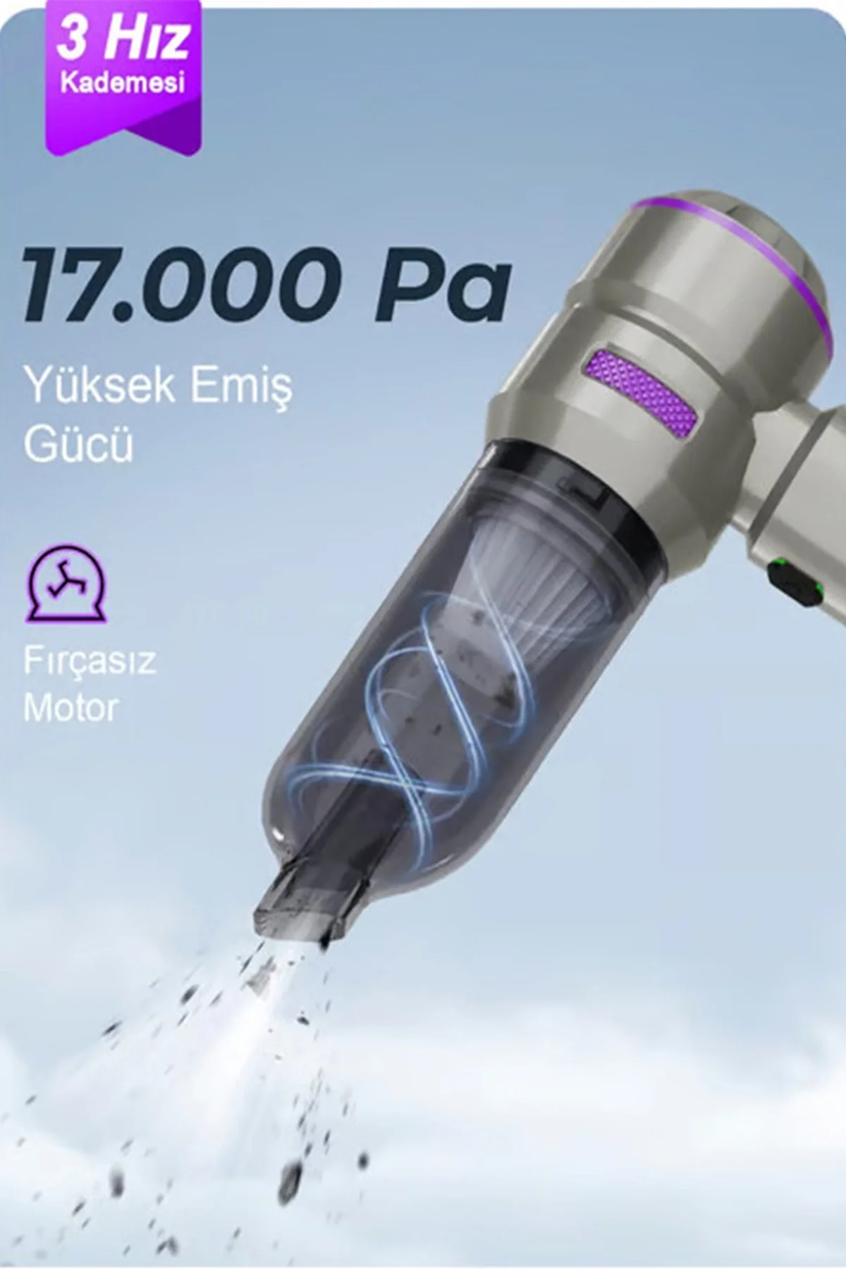 Kablosuz Taşınabilir Araç İçi El Süpürgesi 17000pa Güçlü Vakum 4’ü 1 Arada Çok Amaçlı Temizlik