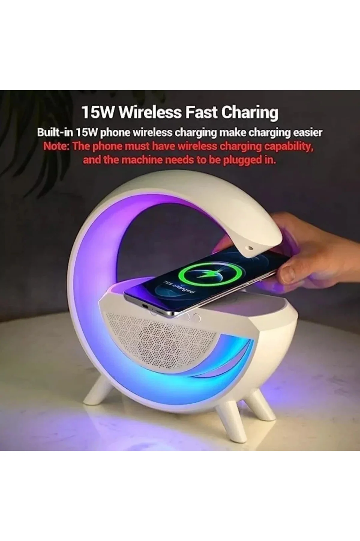 Kablosuz Telefon Şarj Bluetooth Hoparlör Istasyonu Ses Rgb Atmosfer Gece Işık Bt-2301 - Görsel 5