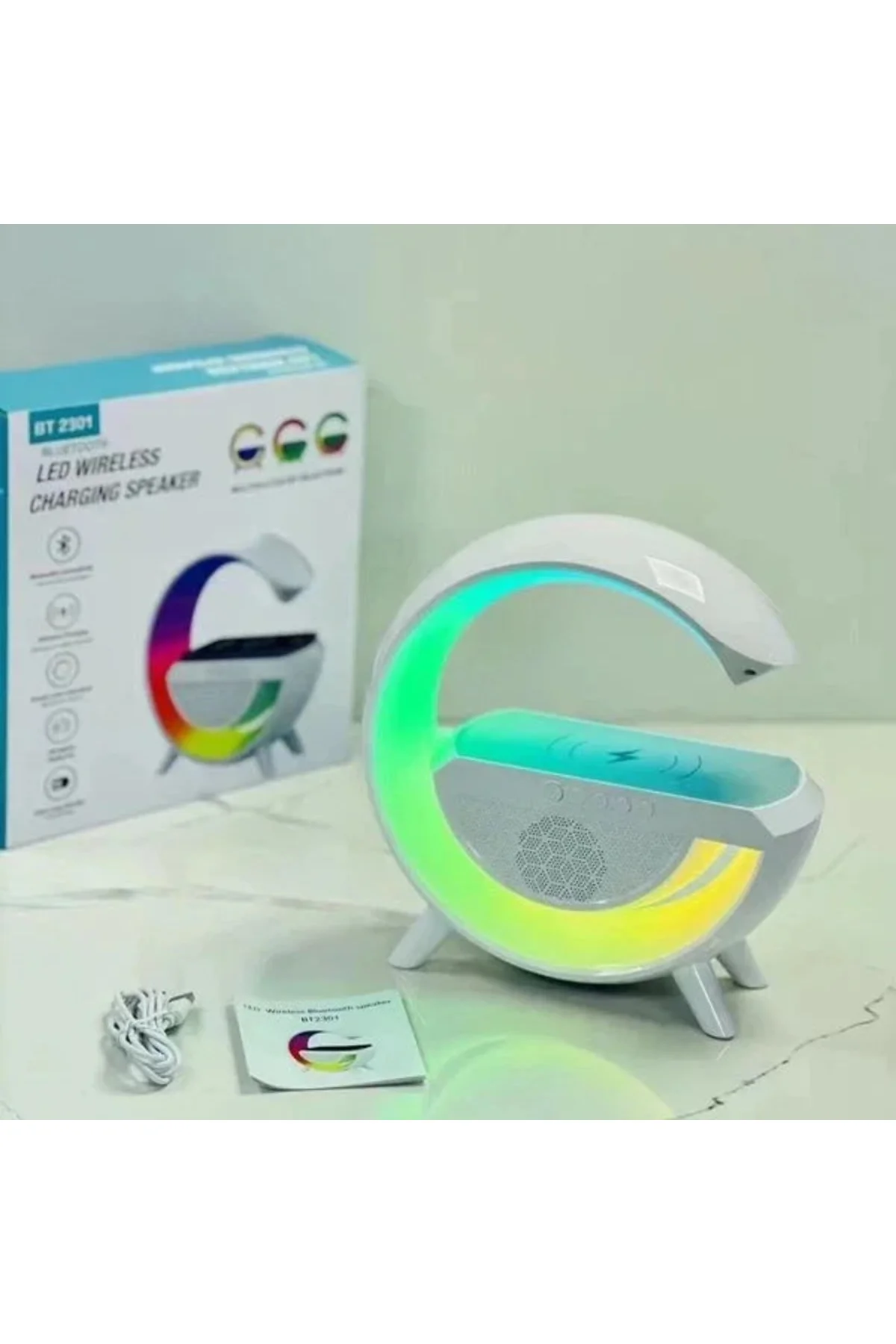 Kablosuz Telefon Şarj Bluetooth Hoparlör Istasyonu Ses Rgb Atmosfer Gece Işık Bt-2301 - Görsel 4