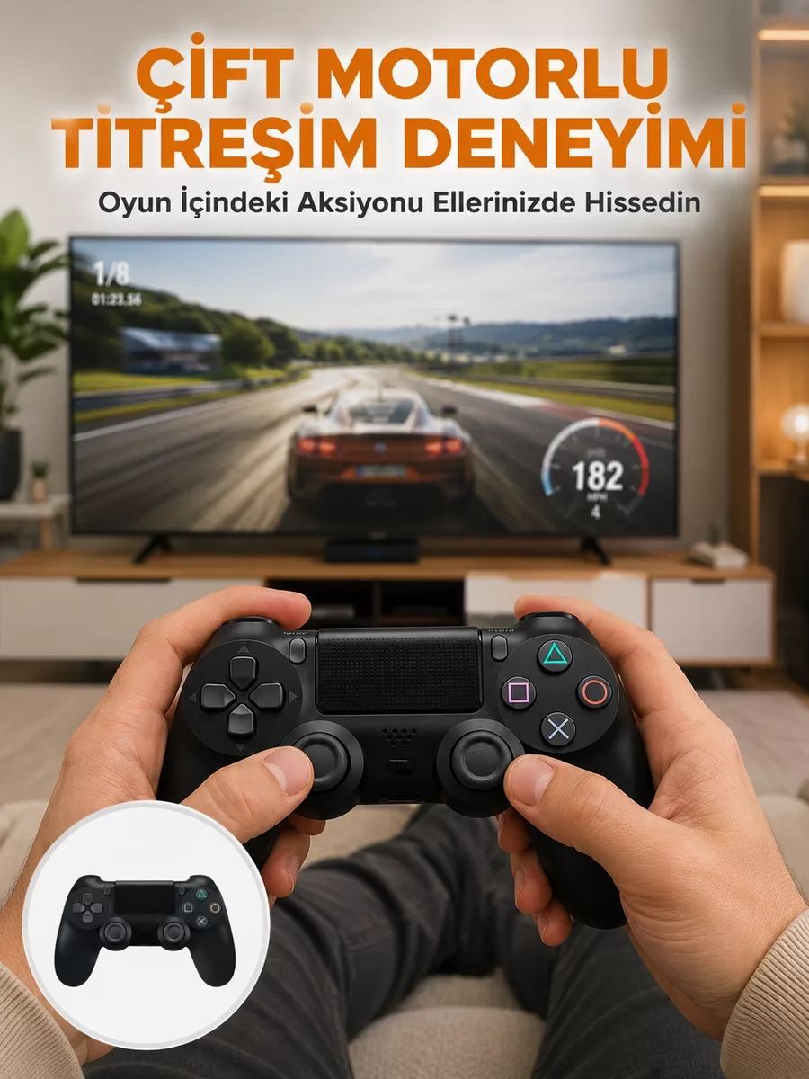 Kablosuz Titreşimli Oyun Kolu – Yüksek Hassasiyetli Analog Kontrol ve Ergonomik Tutma (PS4 Uyumlu)