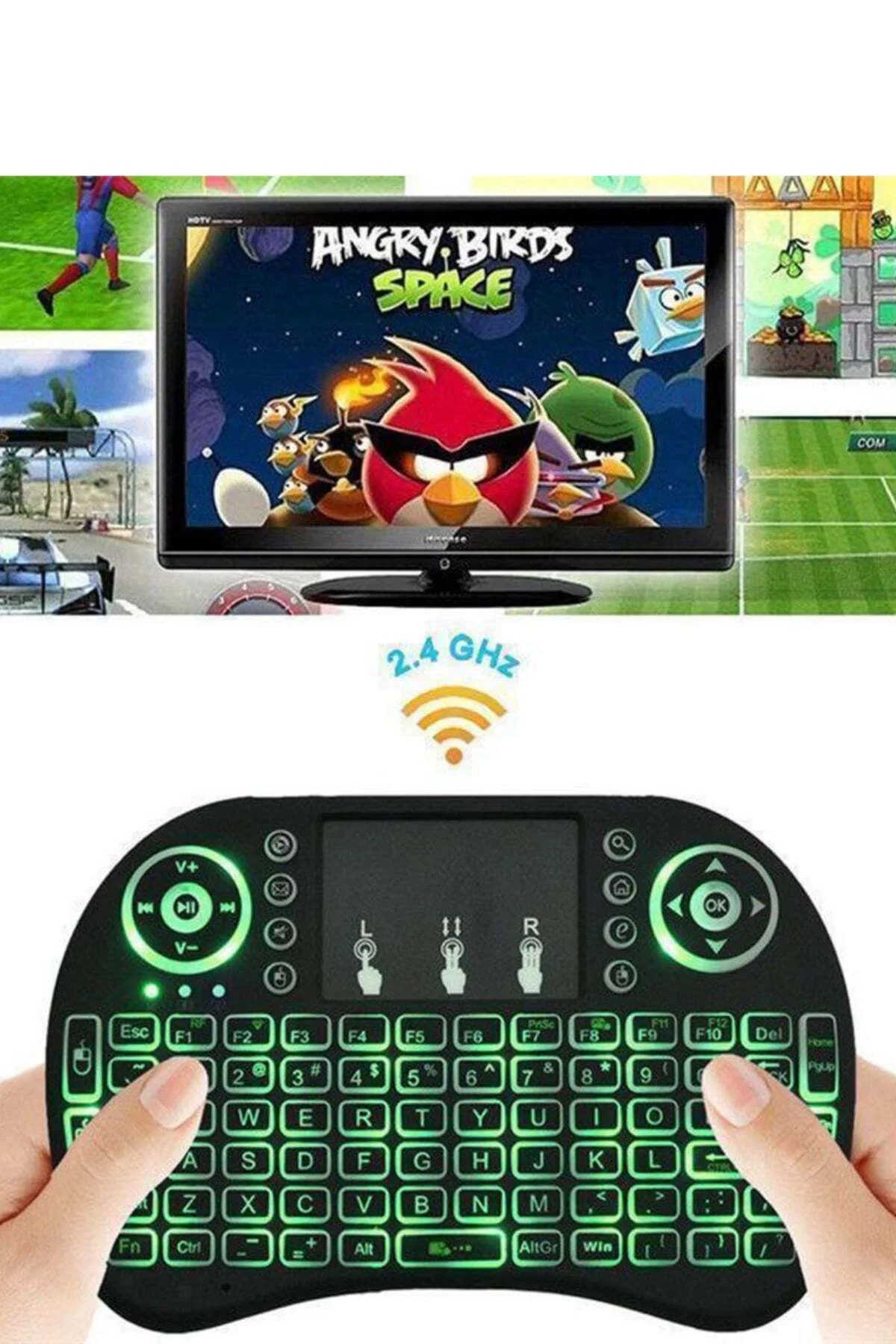 Kablosuz Türkçe Q Klavye RGB Işıklı Televizyon Ps3 Dokunmatik Mou