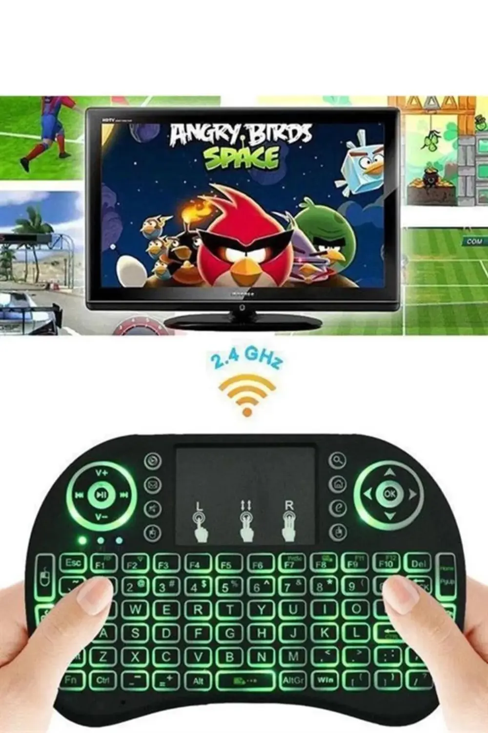 Kablosuz Türkçe Q Klavye RGB Işıklı Televizyon Ps3 Dokunmatik Mou