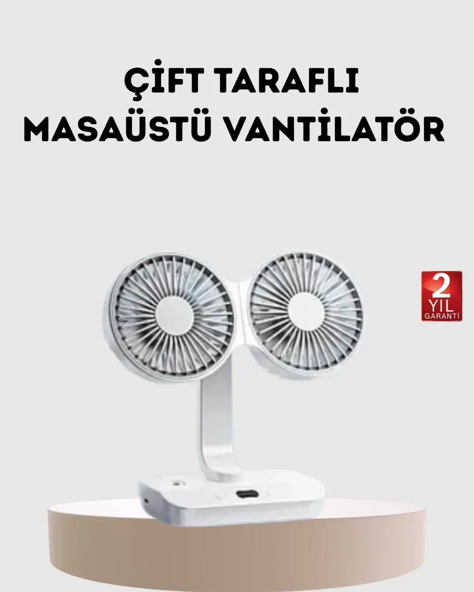 Kablosuz USB Şarjlı 720° Döner Masaüstü Fan – Çift Taraflı Serinlik ve Gece Lambası