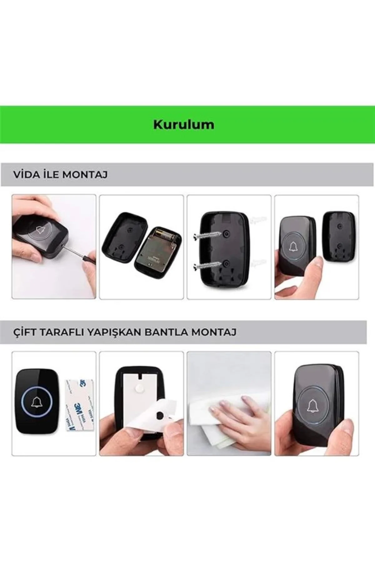Kablosuz Uzaktan Kumandalı Kapı Zili Mavi Led Işıklı 60 Melodi 30