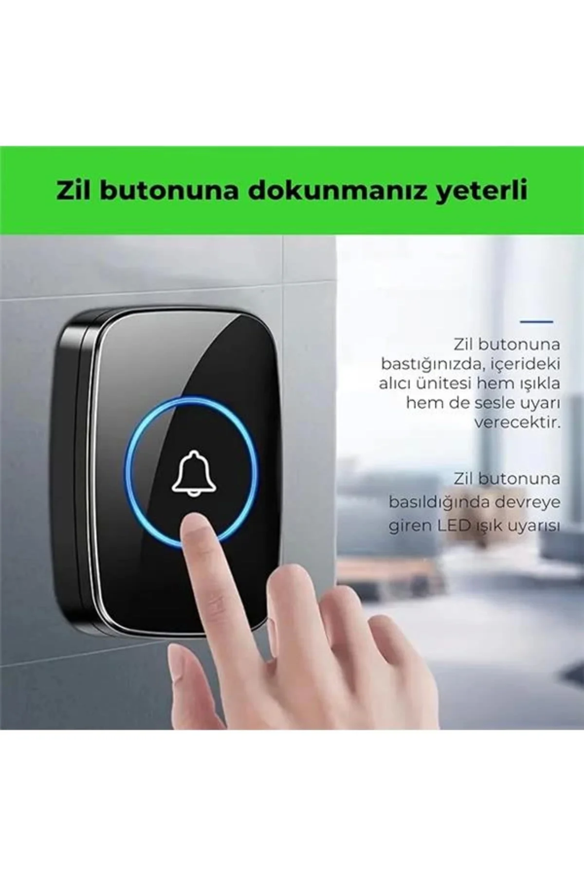 Kablosuz Uzaktan Kumandalı Kapı Zili Mavi Led Işıklı 60 Melodi 30