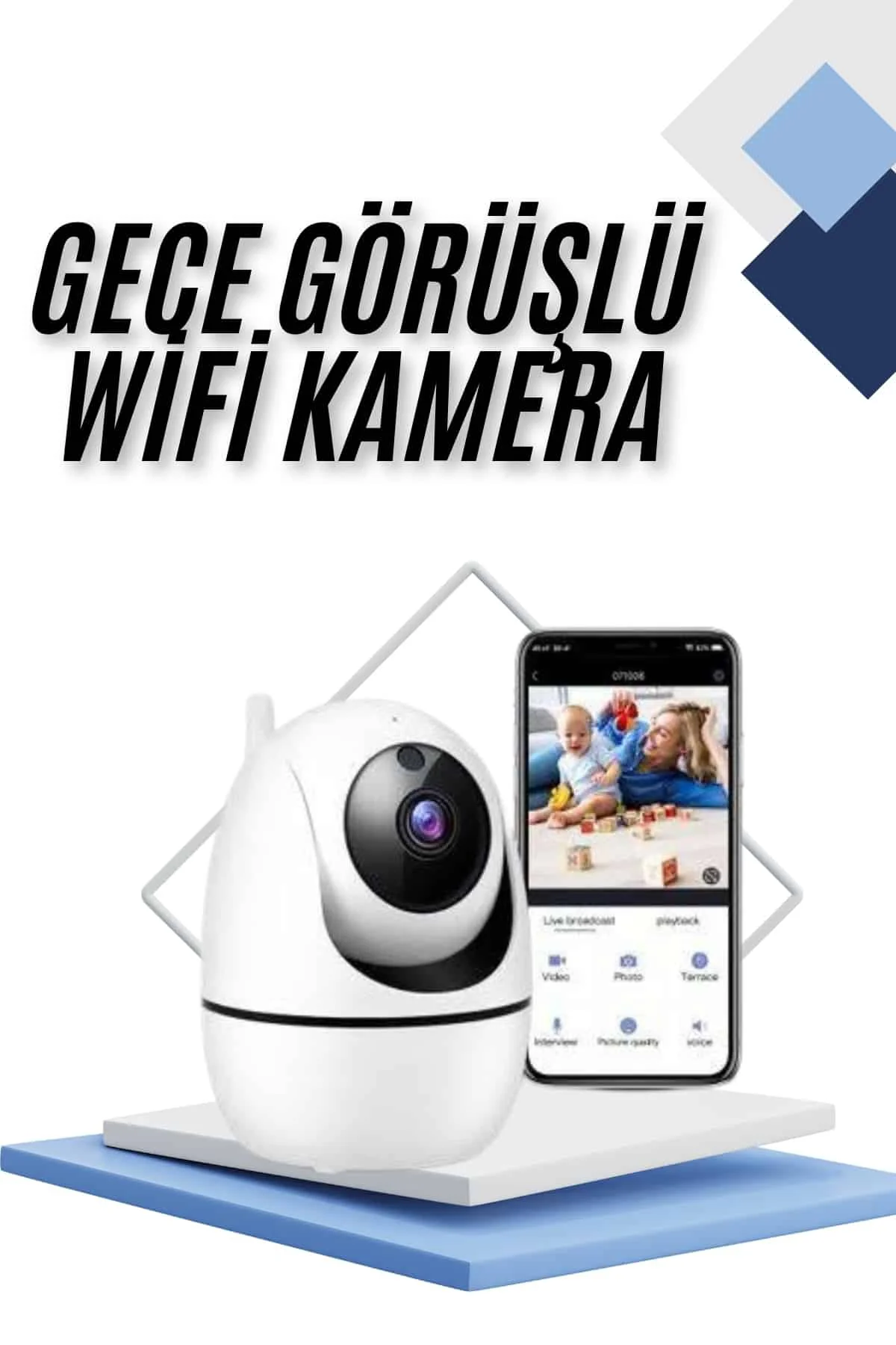 Kablosuz Wifi Destekli Akıllı Güvenlik Kamerası Hareket Sensörlü 